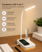 Candeeiro LED 4 em 1 com Carregamento Sem Fios 10W