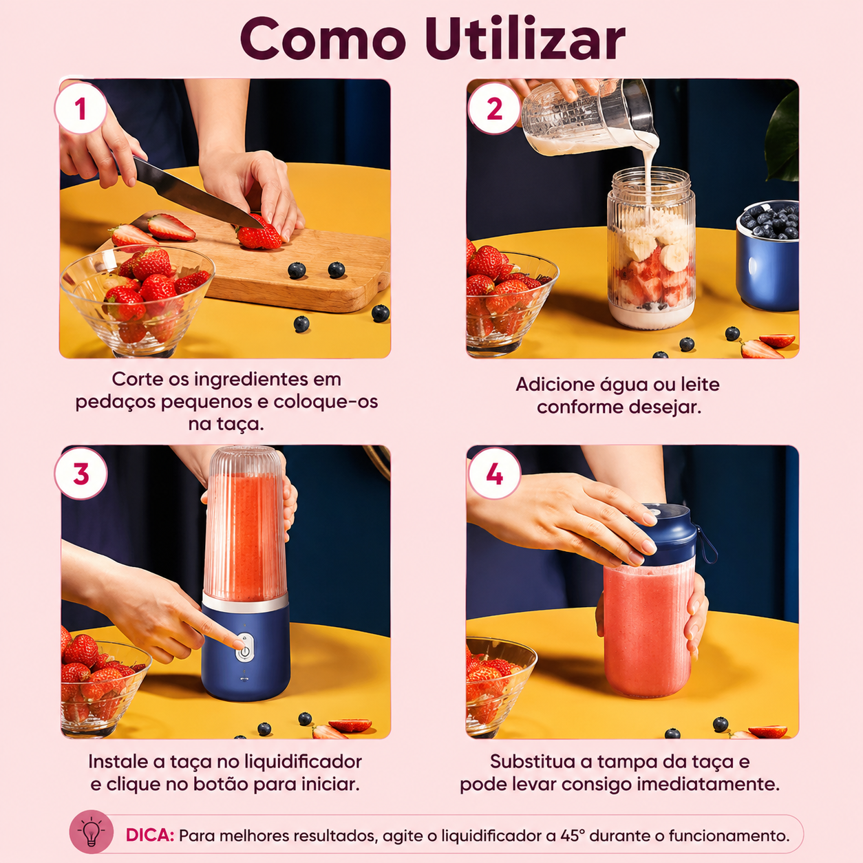 Mini Liquidificador Portátil USB 6 Lâminas