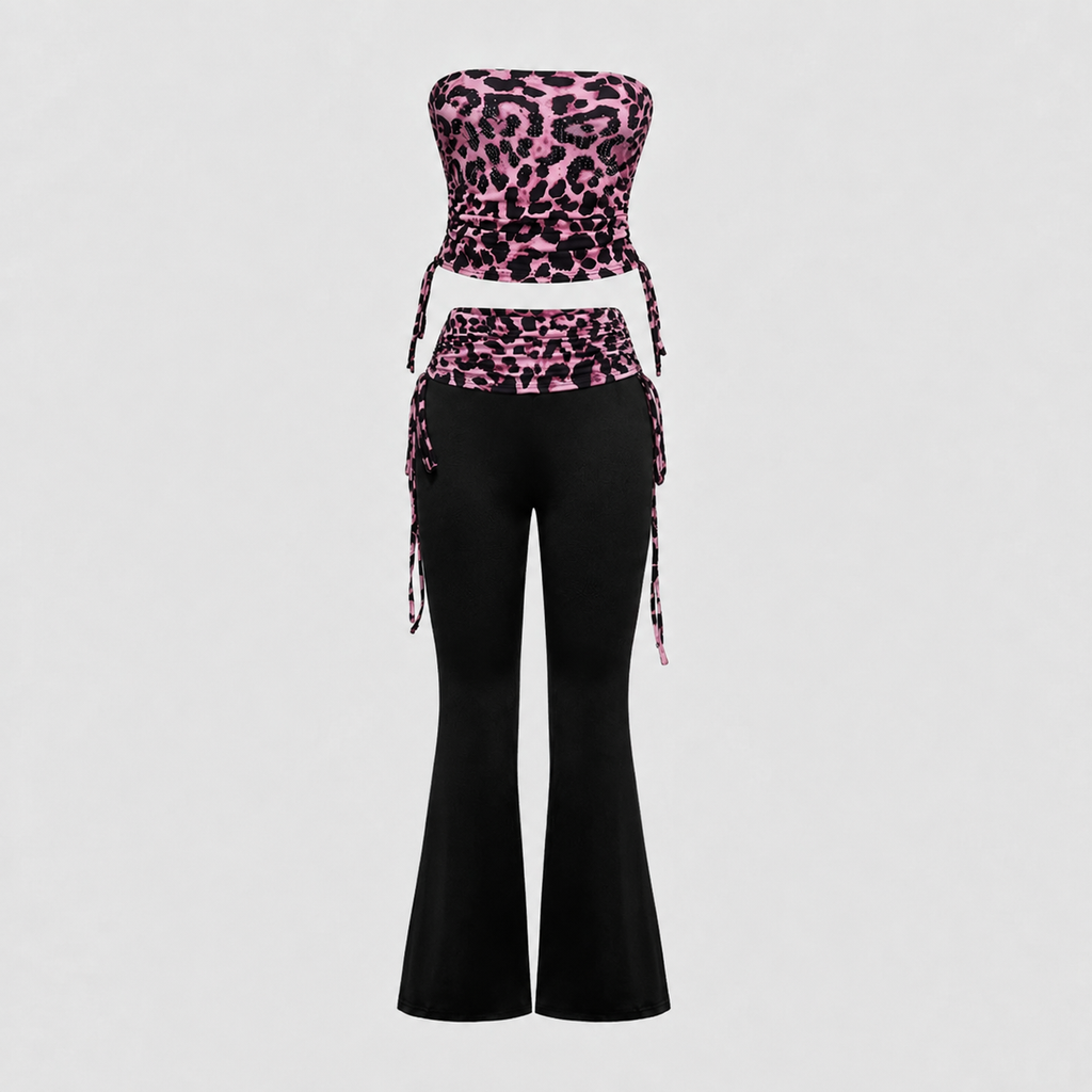 Conjunto Y2K Spicy Girl – Top Cai-Cai e Calças Boca de Sino